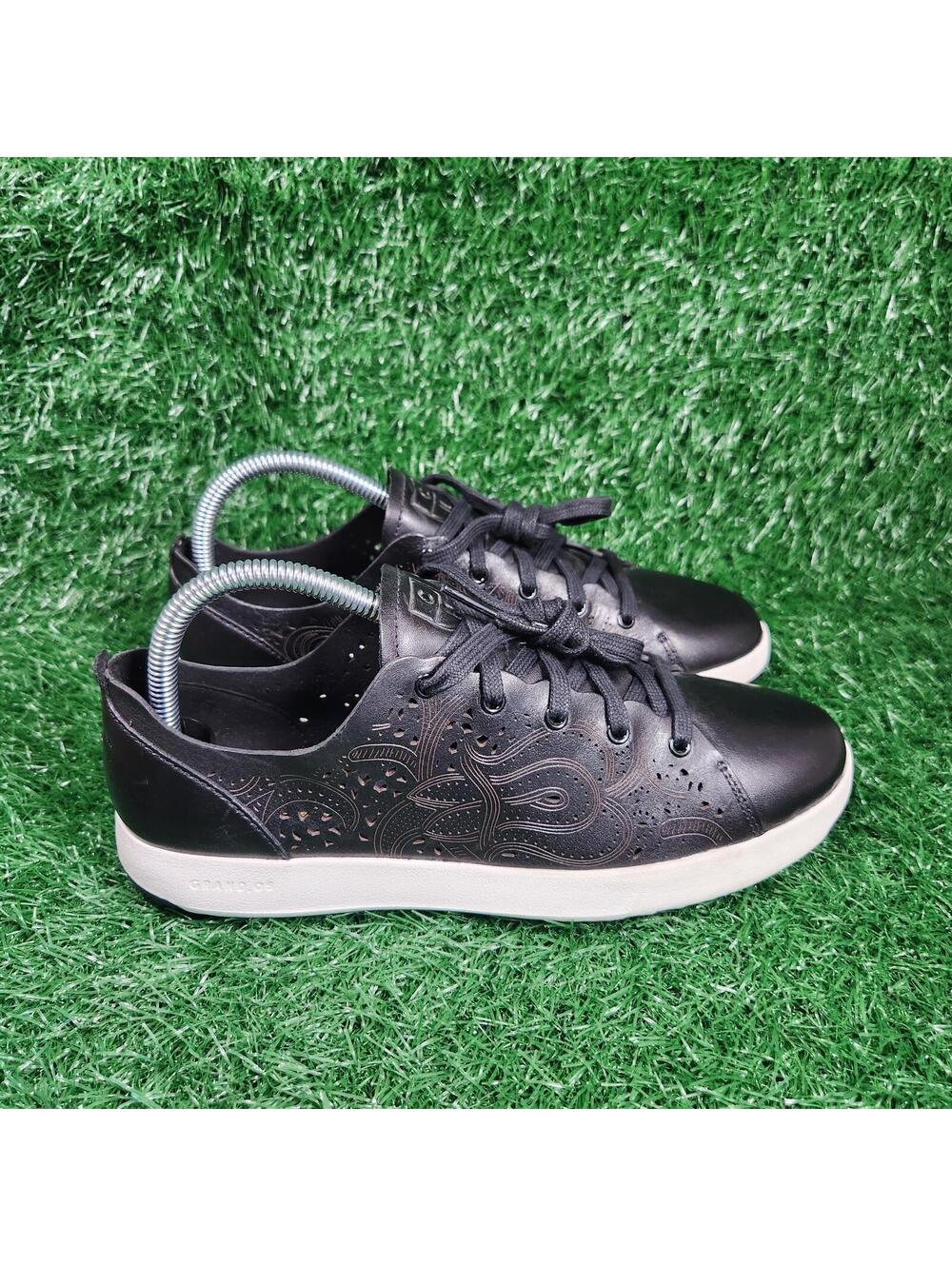 New Cole Haan Grand Pro W17920 Black Leather Lace Up Tennis Shoes Women's US 8B